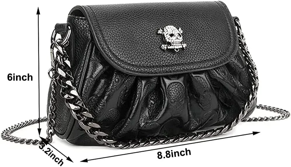 Skull Handbags Purse Women Satchel Crossbody Goth Chain Shoulder Small Tote Hobo Bags Flap Snap Phone Bags