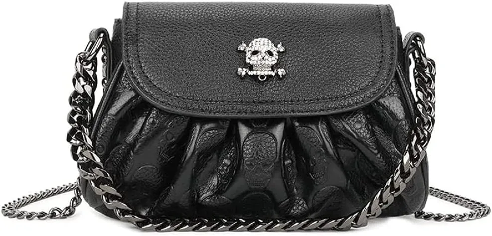 Skull Handbags Purse Women Satchel Crossbody Goth Chain Shoulder Small Tote Hobo Bags Flap Snap Phone Bags