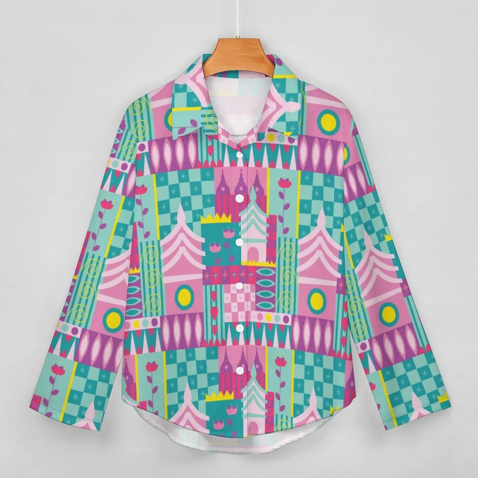Small World Long Sleeve Button Up Blouse