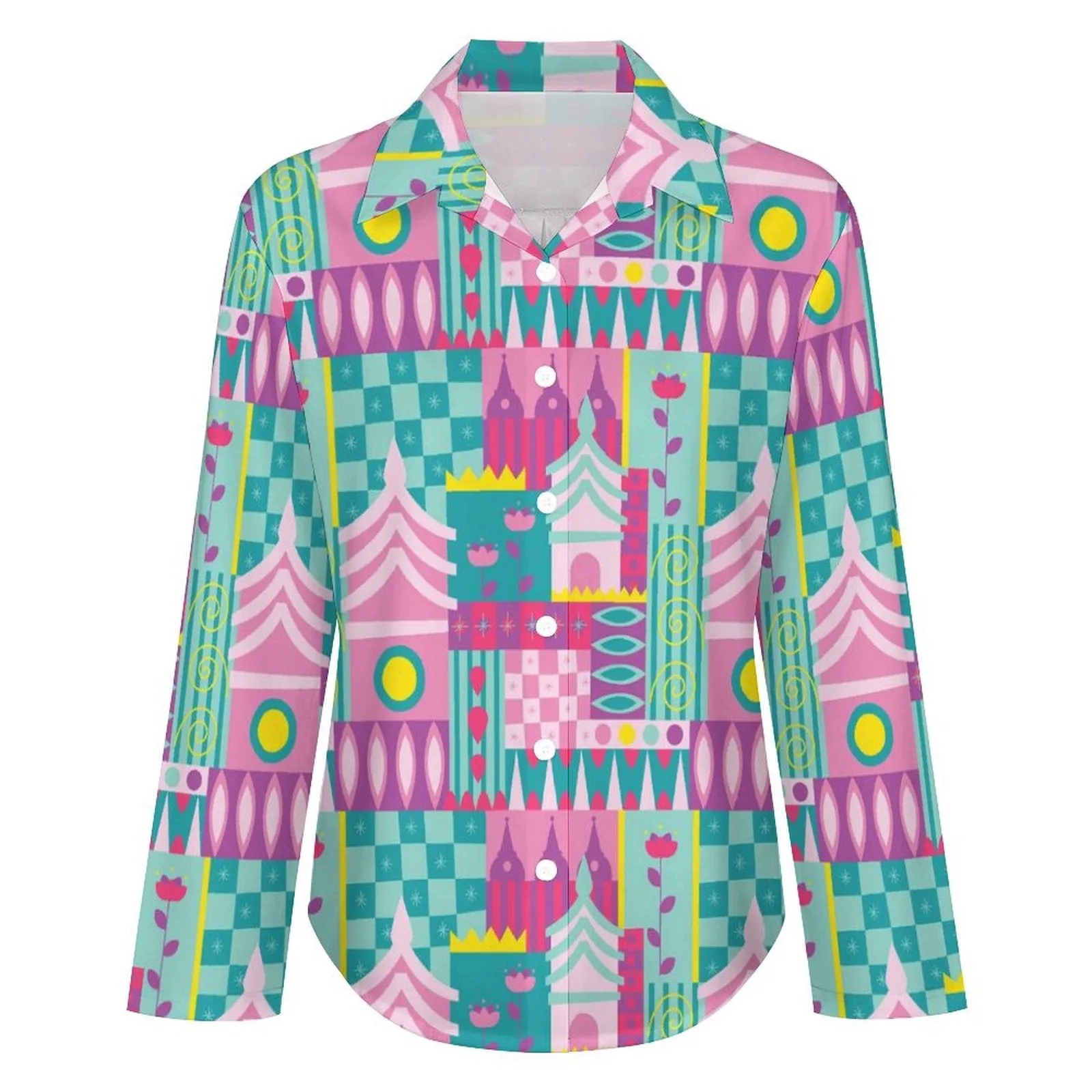 Small World Long Sleeve Button Up Blouse