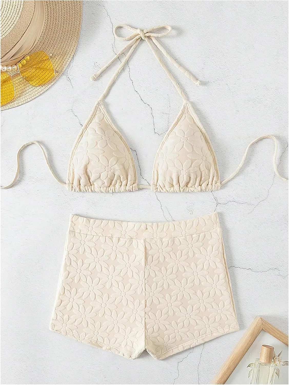 SOLY HUX Women's Halter Bikini Set 2 Piece Swimsuits Triangle Top with Shorts Bathing Suits