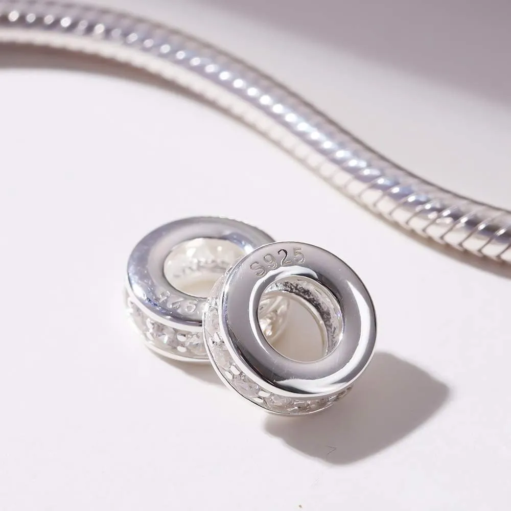 Spacer Charms Bead with Clear CZ 925 Sterling Silver Spacer Charm Fits Pandora Charm Bracelets