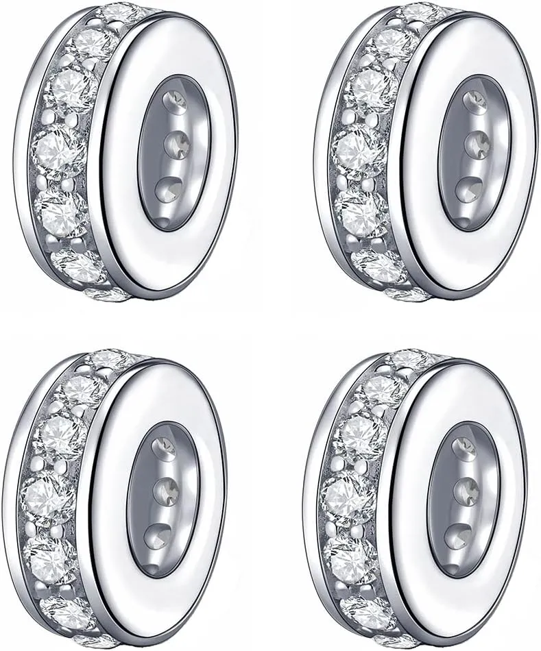 Spacer Charms Bead with Clear CZ 925 Sterling Silver Spacer Charm Fits Pandora Charm Bracelets