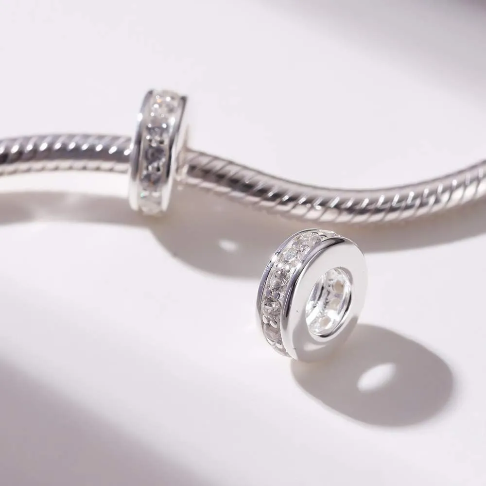 Spacer Charms Bead with Clear CZ 925 Sterling Silver Spacer Charm Fits Pandora Charm Bracelets