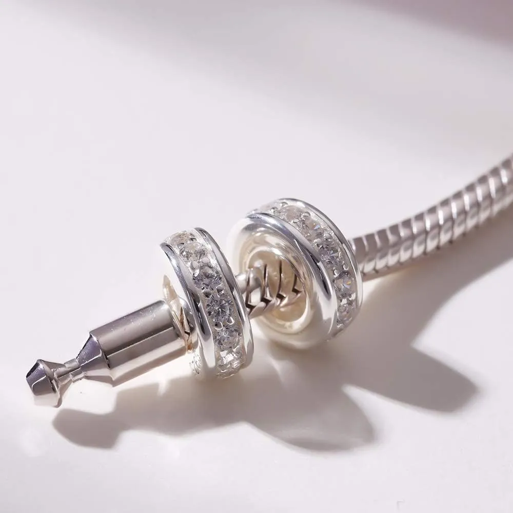 Spacer Charms Bead with Clear CZ 925 Sterling Silver Spacer Charm Fits Pandora Charm Bracelets