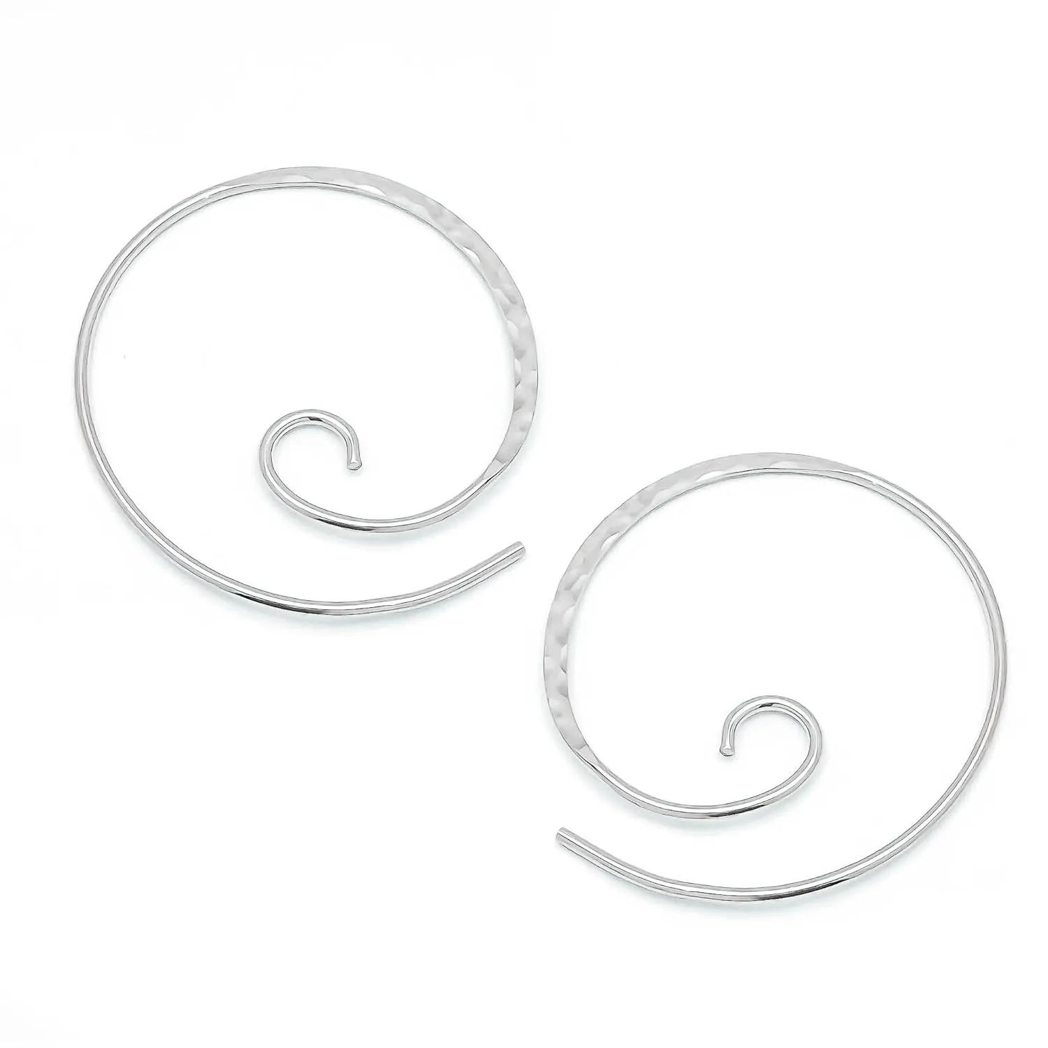 Spiral Hoop Earrings, 925 Sterling Silver, 20ga, 22mm Diameter, Hammered, Lightweight, Spiral Earrings for Women, Silver Swirl Earrings Hoop, Silver Pull Through Earrings for Women (Sterling Silver)