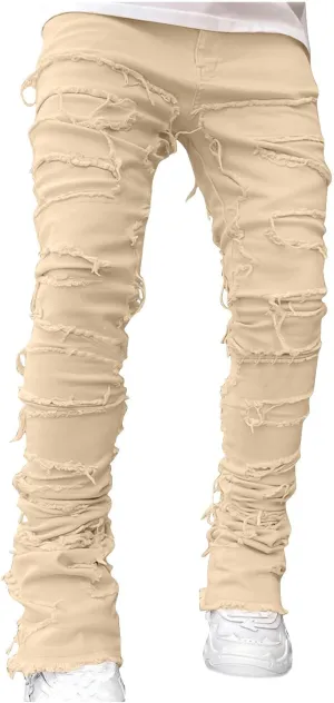 Stacked Jeans Men Skinny Ripped Jeans Slim Fit Denim Pants Y2K Goth Harajuku Emo Jeans Trouser Elastic Waist Casual