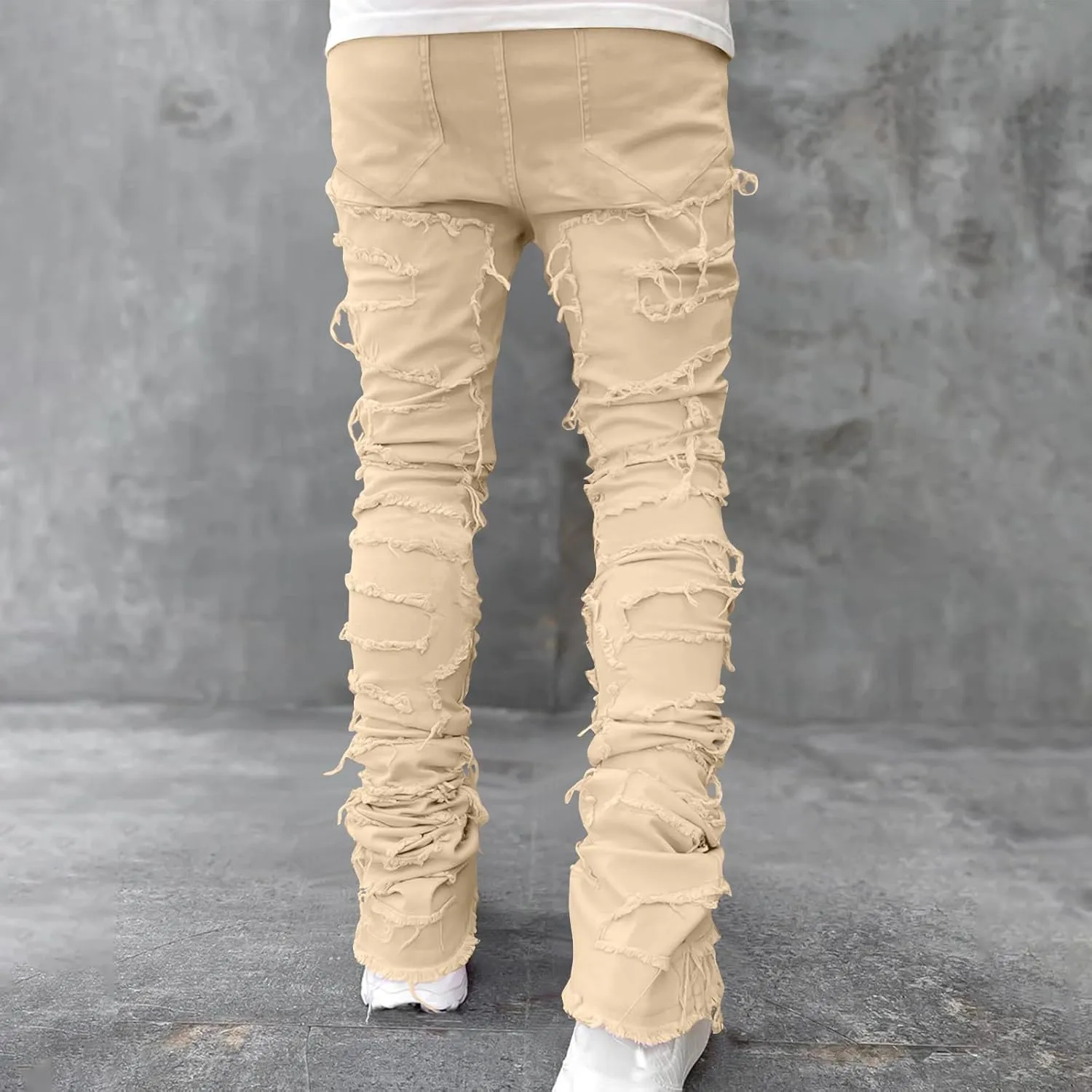 Stacked Jeans Men Skinny Ripped Jeans Slim Fit Denim Pants Y2K Goth Harajuku Emo Jeans Trouser Elastic Waist Casual