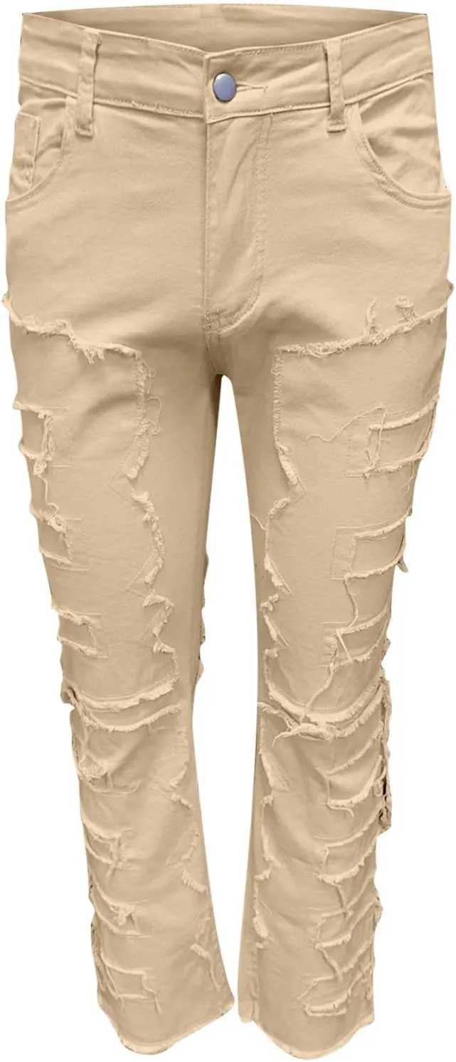 Stacked Jeans Men Skinny Ripped Jeans Slim Fit Denim Pants Y2K Goth Harajuku Emo Jeans Trouser Elastic Waist Casual