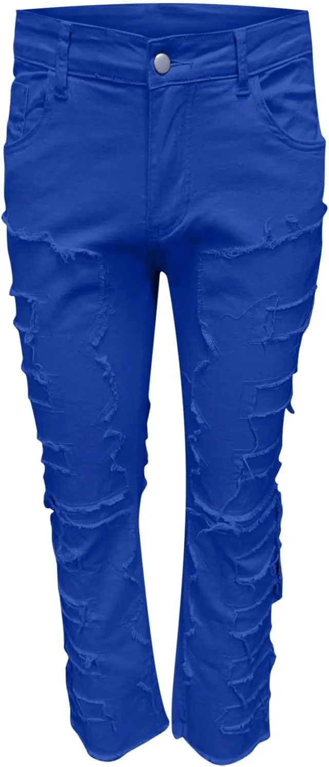 Stacked Jeans Men Skinny Ripped Jeans Slim Fit Denim Pants Y2K Goth Harajuku Emo Jeans Trouser Elastic Waist Casual
