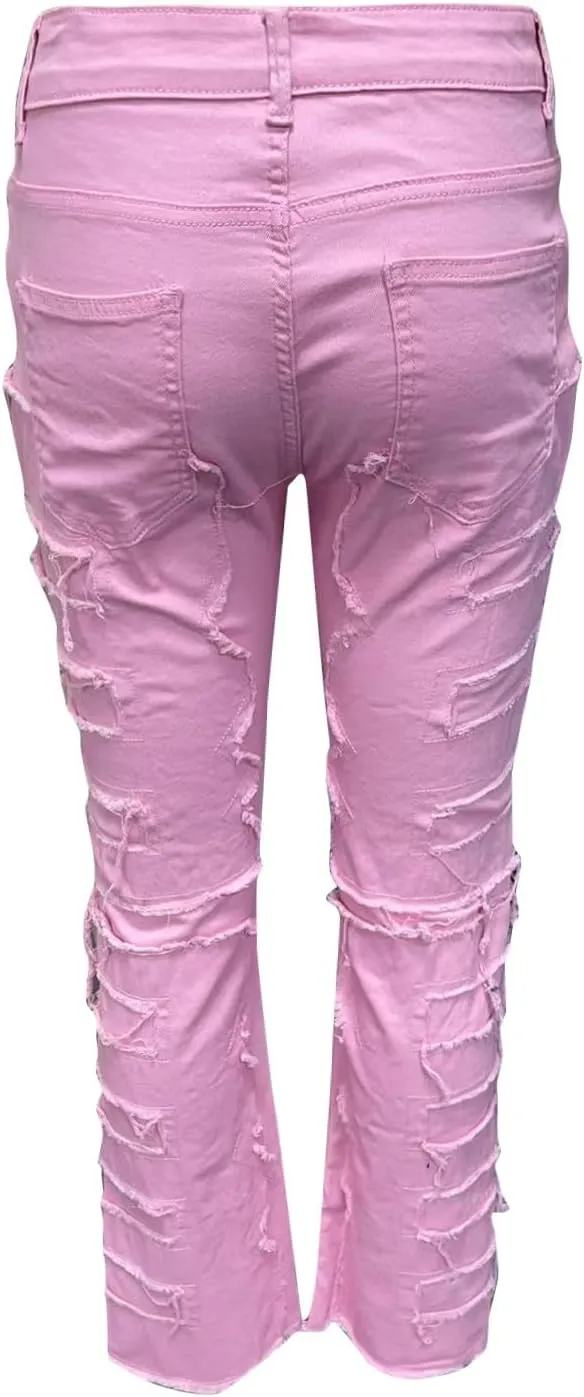 Stacked Jeans Men Skinny Ripped Jeans Slim Fit Denim Pants Y2K Goth Harajuku Emo Jeans Trouser Elastic Waist Casual