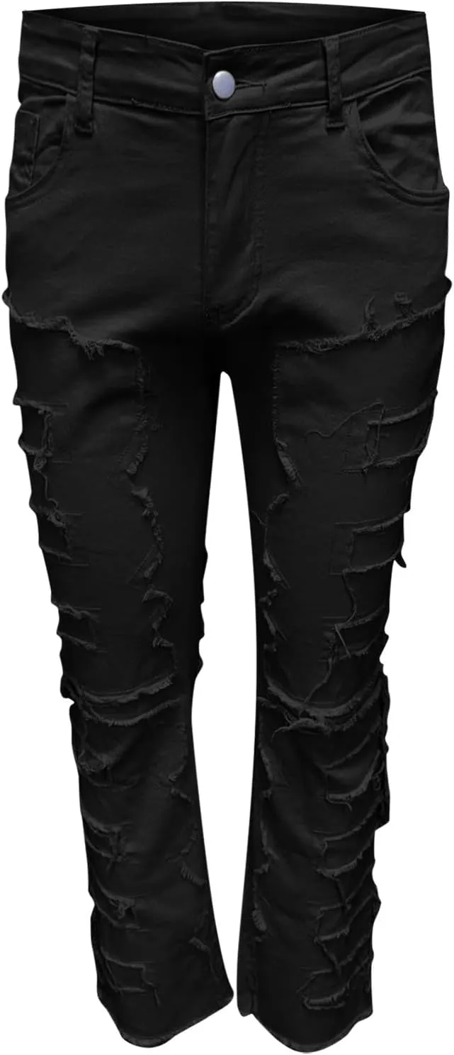 Stacked Jeans Men Skinny Ripped Jeans Slim Fit Denim Pants Y2K Goth Harajuku Emo Jeans Trouser Elastic Waist Casual