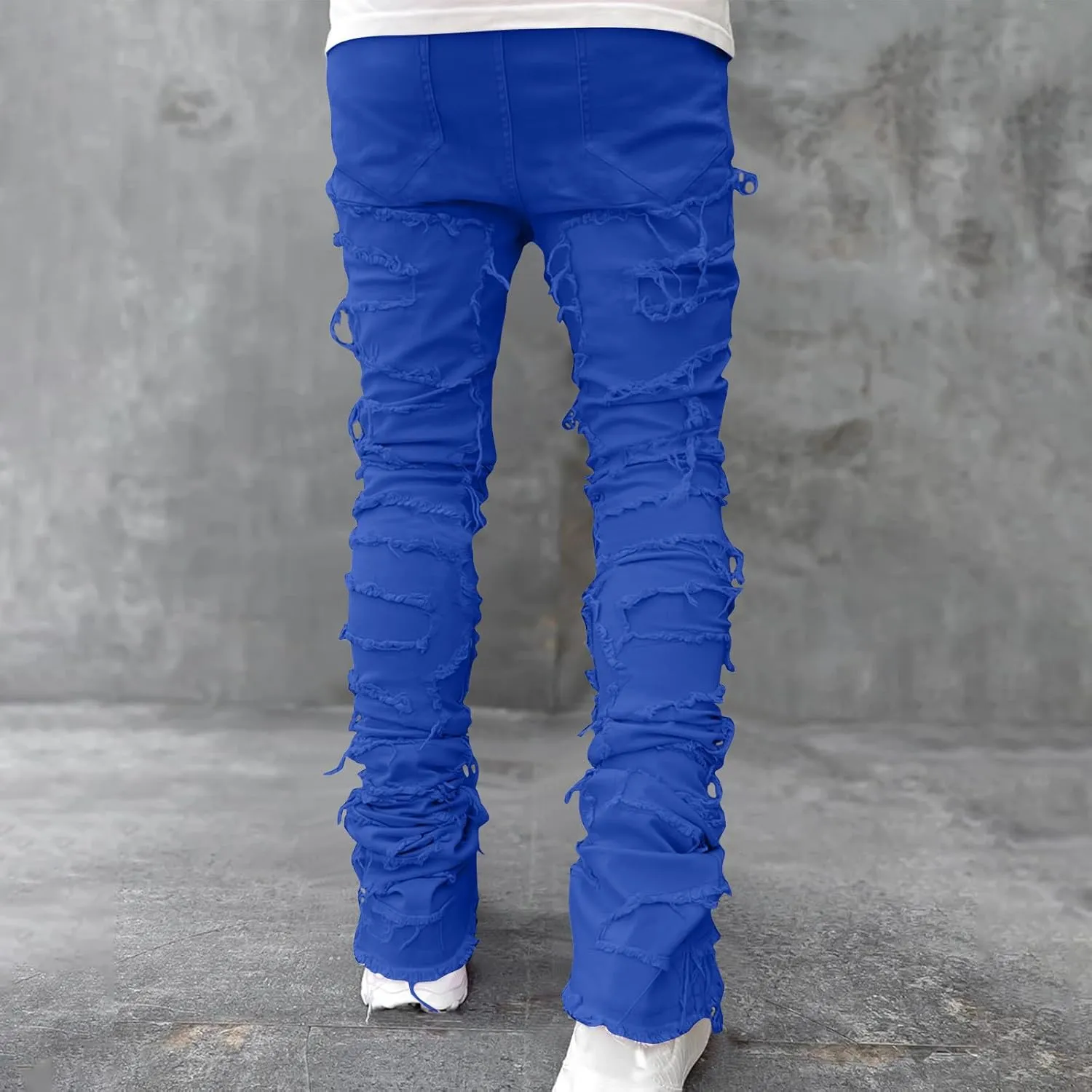Stacked Jeans Men Skinny Ripped Jeans Slim Fit Denim Pants Y2K Goth Harajuku Emo Jeans Trouser Elastic Waist Casual