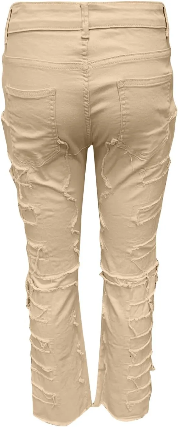 Stacked Jeans Men Skinny Ripped Jeans Slim Fit Denim Pants Y2K Goth Harajuku Emo Jeans Trouser Elastic Waist Casual