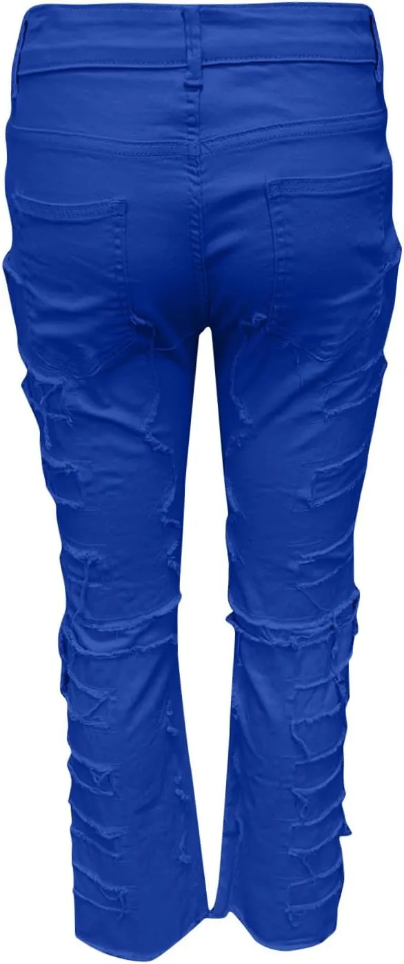 Stacked Jeans Men Skinny Ripped Jeans Slim Fit Denim Pants Y2K Goth Harajuku Emo Jeans Trouser Elastic Waist Casual