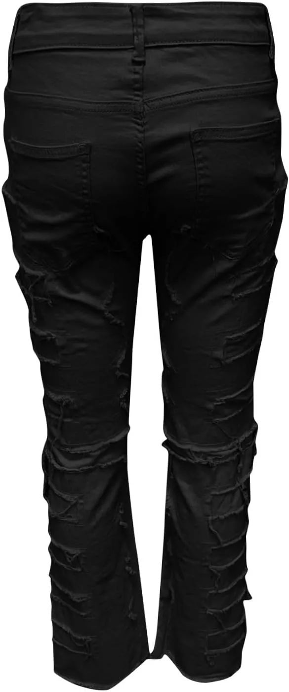 Stacked Jeans Men Skinny Ripped Jeans Slim Fit Denim Pants Y2K Goth Harajuku Emo Jeans Trouser Elastic Waist Casual