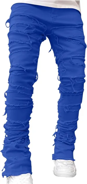 Stacked Jeans Men Skinny Ripped Jeans Slim Fit Denim Pants Y2K Goth Harajuku Emo Jeans Trouser Elastic Waist Casual