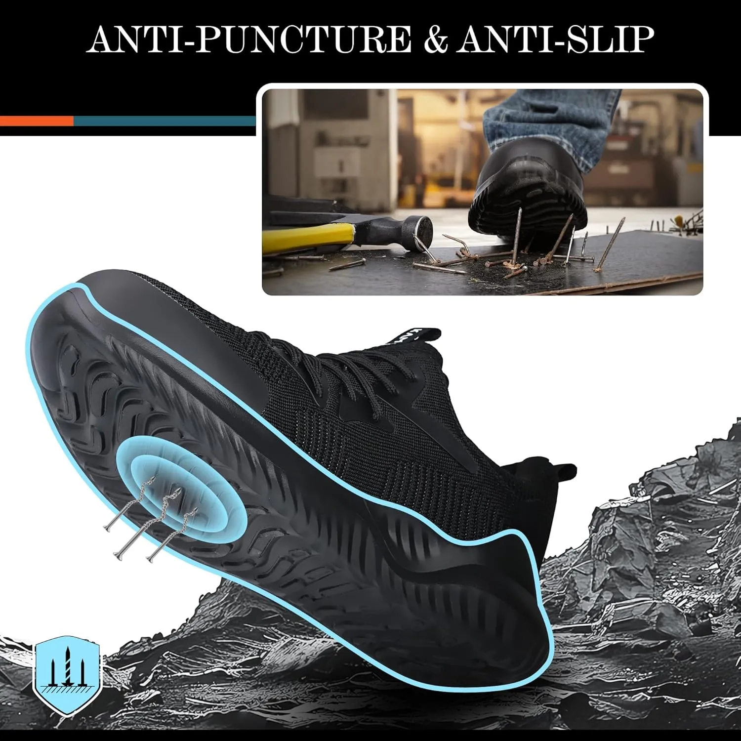 Steel Toe Shoes for Men Women, Lightweight Comfortable Breathable Safety Work Sneakers, Anti-Puncture Slip-Resistant Work Utility Shoes
