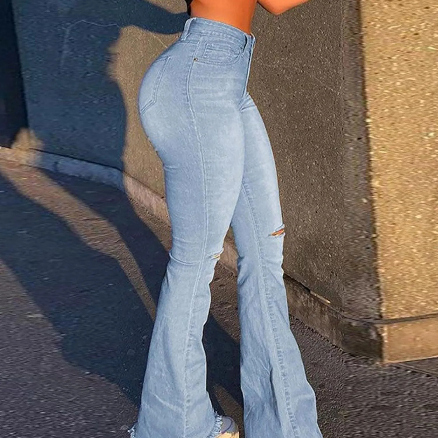 Straight Leg Jeans Women Soft High Waisted Wide Leg Jeans Plus Size Boyfriend Jeans Comfy Denim Pants Bell Bottom
