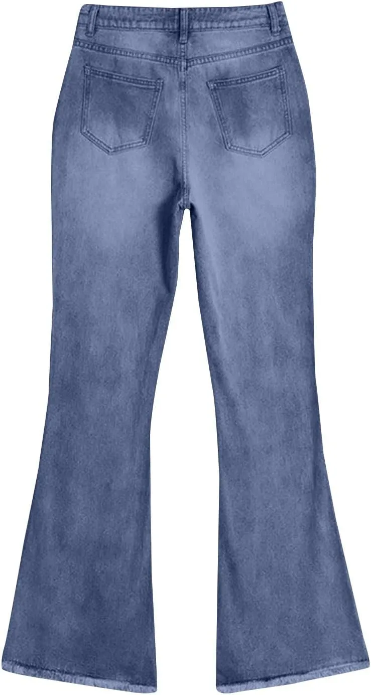 Straight Leg Jeans Women Soft High Waisted Wide Leg Jeans Plus Size Boyfriend Jeans Comfy Denim Pants Bell Bottom