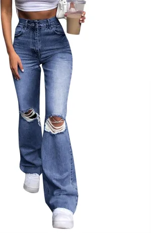 Straight Leg Jeans Women Soft High Waisted Wide Leg Jeans Plus Size Boyfriend Jeans Comfy Denim Pants Bell Bottom