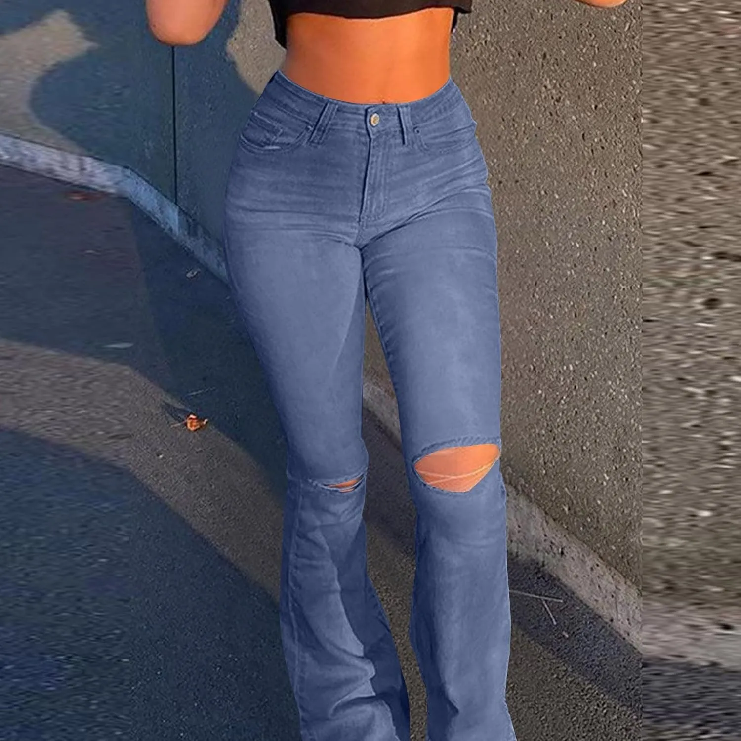 Straight Leg Jeans Women Soft High Waisted Wide Leg Jeans Plus Size Boyfriend Jeans Comfy Denim Pants Bell Bottom