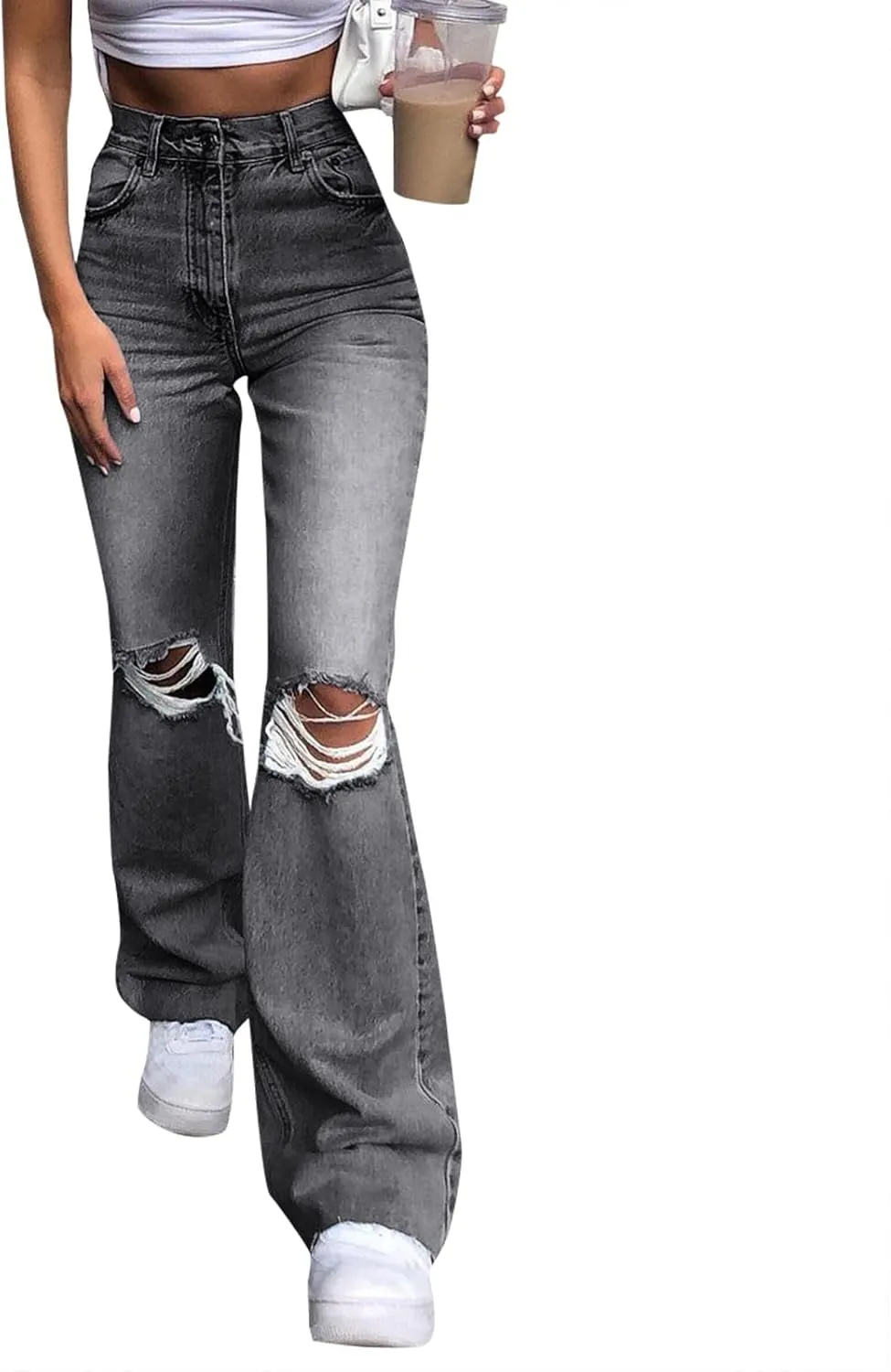 Straight Leg Jeans Women Soft High Waisted Wide Leg Jeans Plus Size Boyfriend Jeans Comfy Denim Pants Bell Bottom