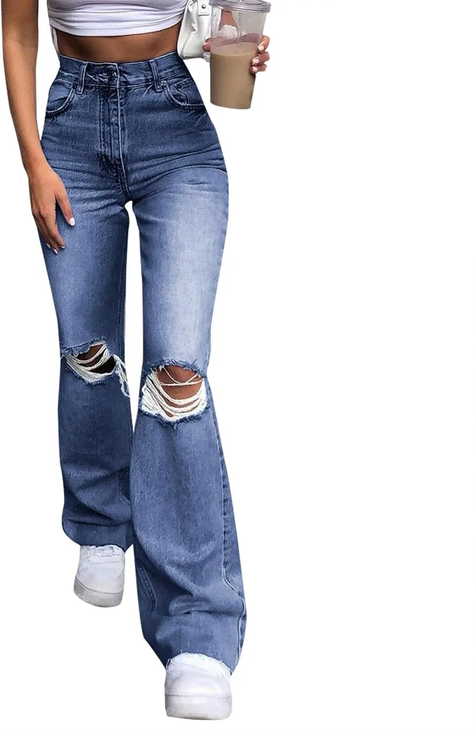 Straight Leg Jeans Women Soft High Waisted Wide Leg Jeans Plus Size Boyfriend Jeans Comfy Denim Pants Bell Bottom