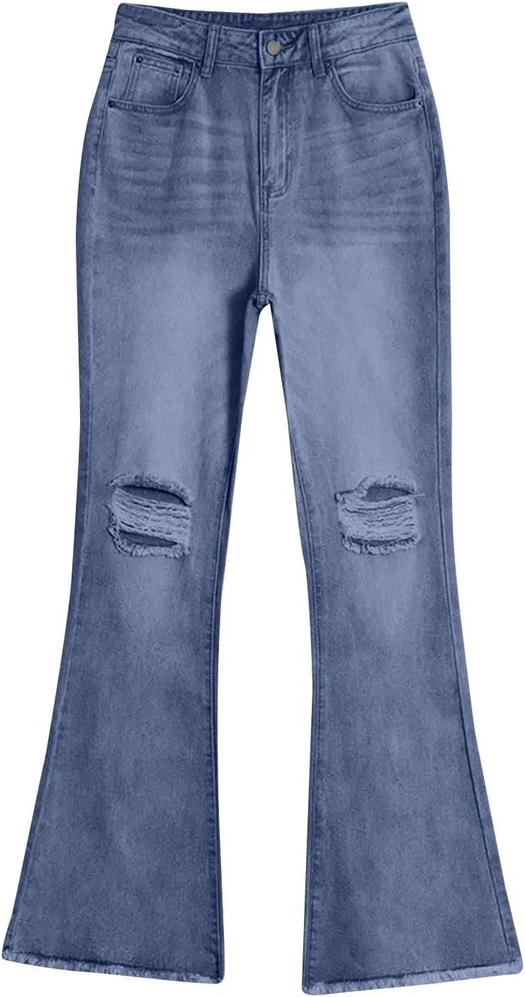 Straight Leg Jeans Women Soft High Waisted Wide Leg Jeans Plus Size Boyfriend Jeans Comfy Denim Pants Bell Bottom
