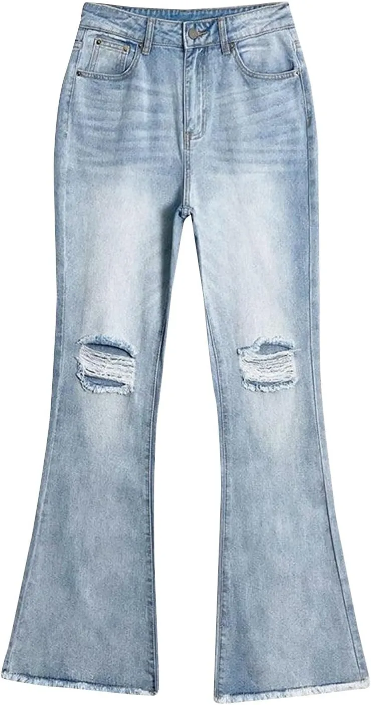 Straight Leg Jeans Women Soft High Waisted Wide Leg Jeans Plus Size Boyfriend Jeans Comfy Denim Pants Bell Bottom