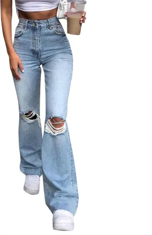 Straight Leg Jeans Women Soft High Waisted Wide Leg Jeans Plus Size Boyfriend Jeans Comfy Denim Pants Bell Bottom