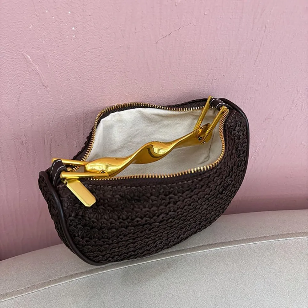 Straw Clutch Bag for Women Mini Summer Satchel Purse Fashion Woven Crossbody Shoulder Handbags with Chain Strap