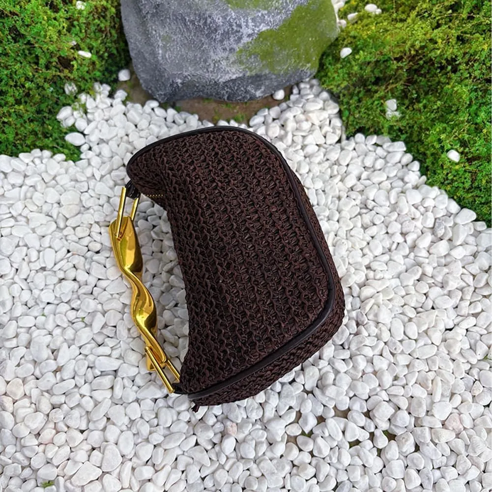 Straw Clutch Bag for Women Mini Summer Satchel Purse Fashion Woven Crossbody Shoulder Handbags with Chain Strap