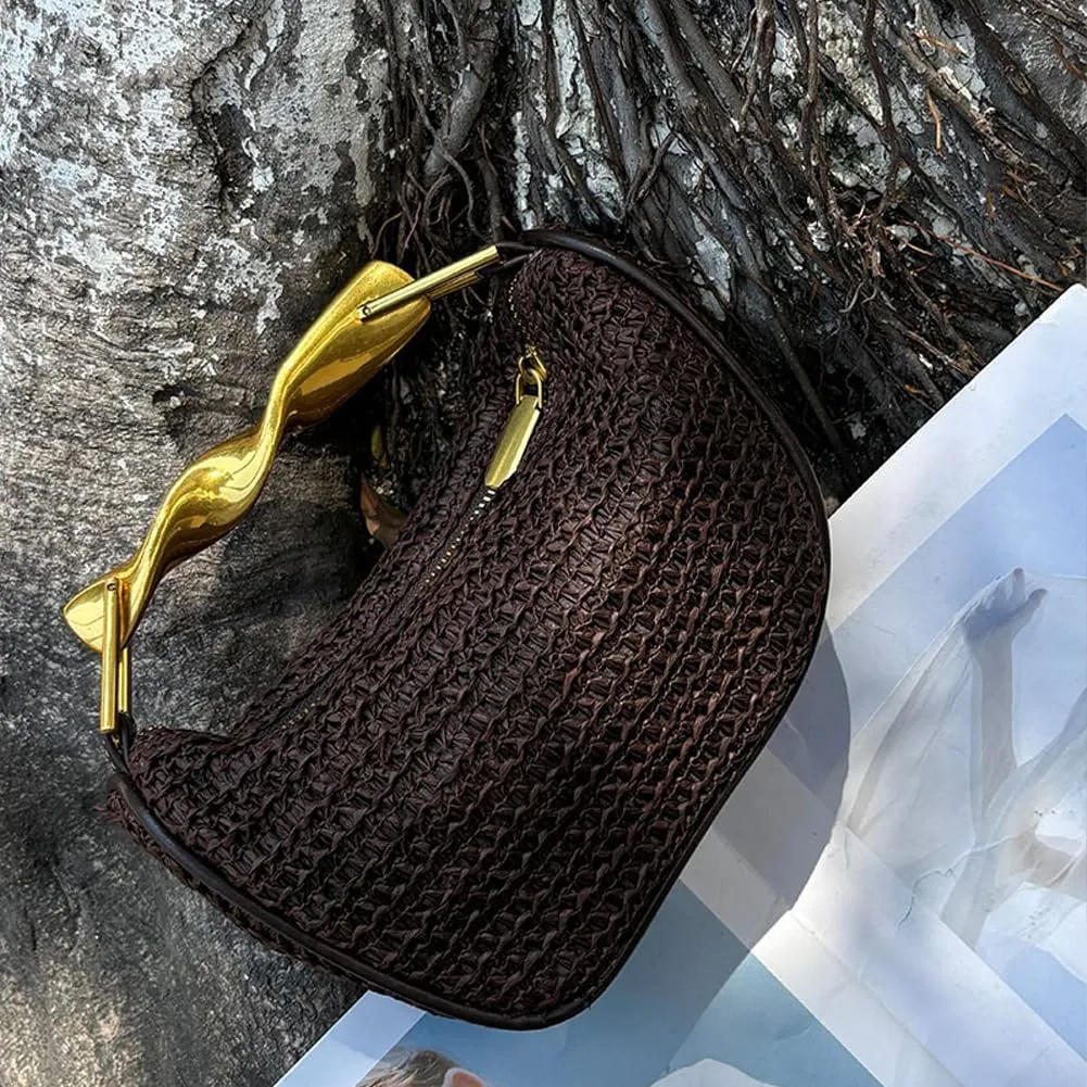 Straw Clutch Bag for Women Mini Summer Satchel Purse Fashion Woven Crossbody Shoulder Handbags with Chain Strap