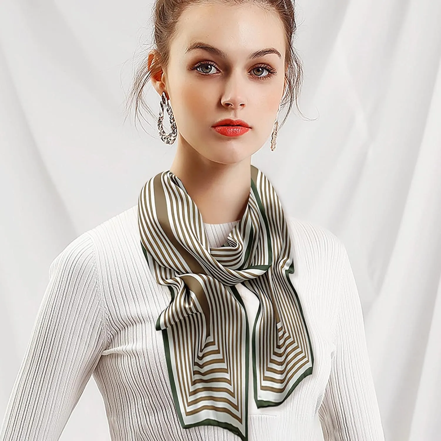 Striped Skinny Scarf Women Silky Satin Scarves French Style Narrow Long Neckerchief Headdress Hairband Handle Ribbon