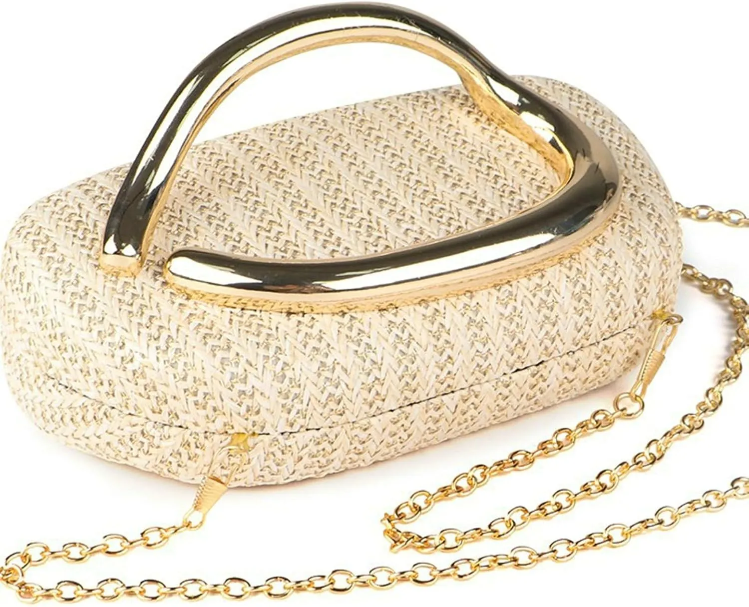 Summer Straw Woven Clutch Evening Handbag Chic Unique Handle Design Box Bag Chain Cross Body Trendy Purse Stylish Party 2025