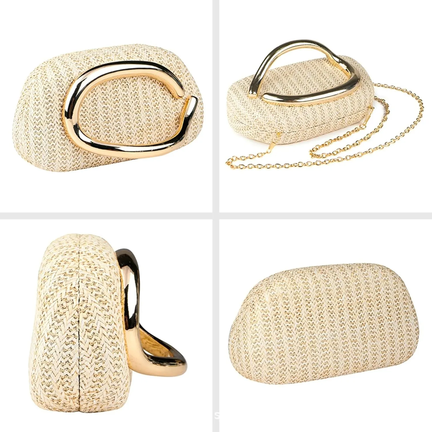 Summer Straw Woven Clutch Evening Handbag Chic Unique Handle Design Box Bag Chain Cross Body Trendy Purse Stylish Party 2025
