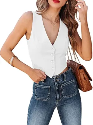 Sunborui Women's Business Button Up Sleeveless Vests Fully Lined V Neck Regular Fitted Jacket Waistcoat