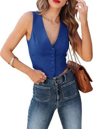 Sunborui Women's Business Button Up Sleeveless Vests Fully Lined V Neck Regular Fitted Jacket Waistcoat