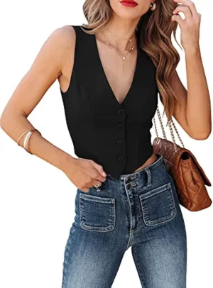 Sunborui Women's Business Button Up Sleeveless Vests Fully Lined V Neck Regular Fitted Jacket Waistcoat