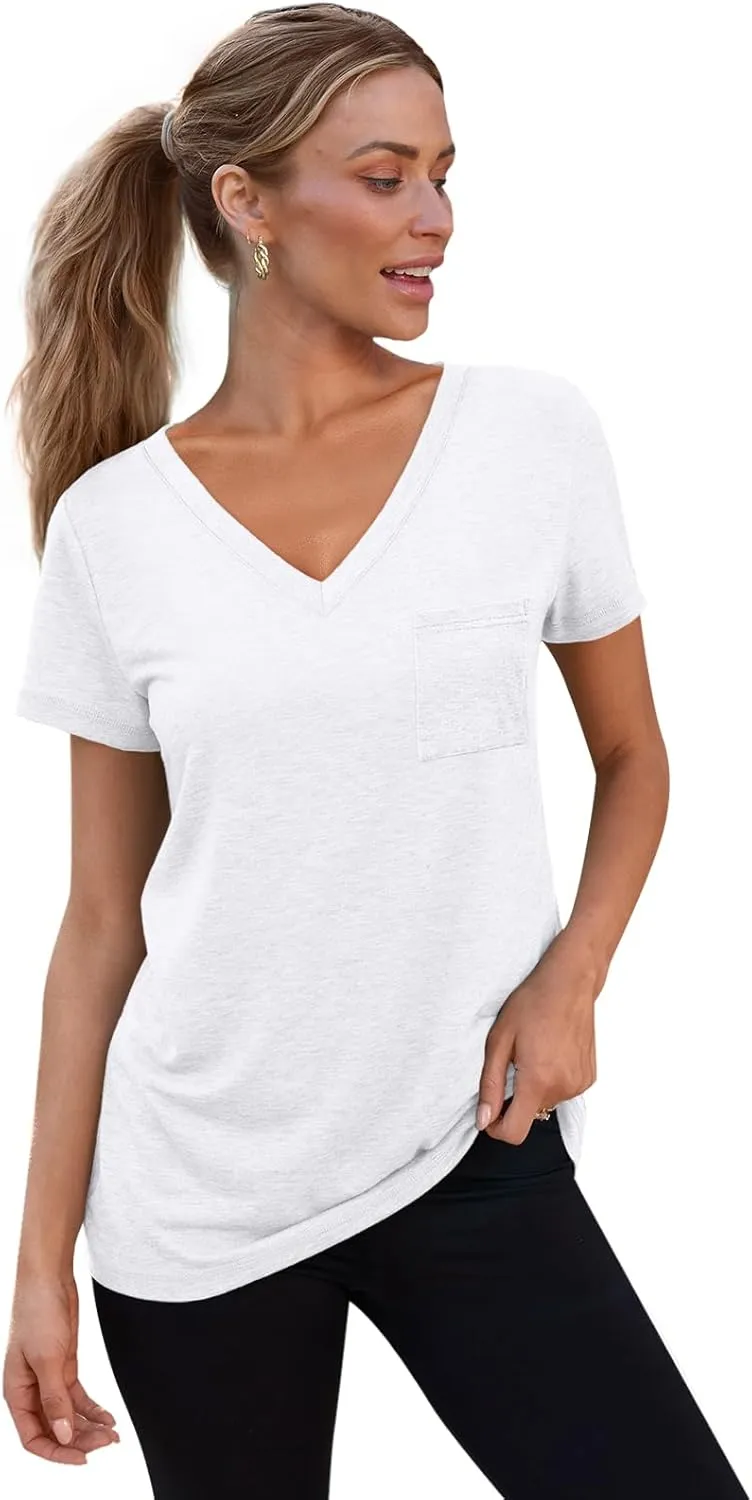 SUNBS 3 Pack Womens V Neck T Shirts Short Sleeve Tees Lightweight Summer Tops with Pocket