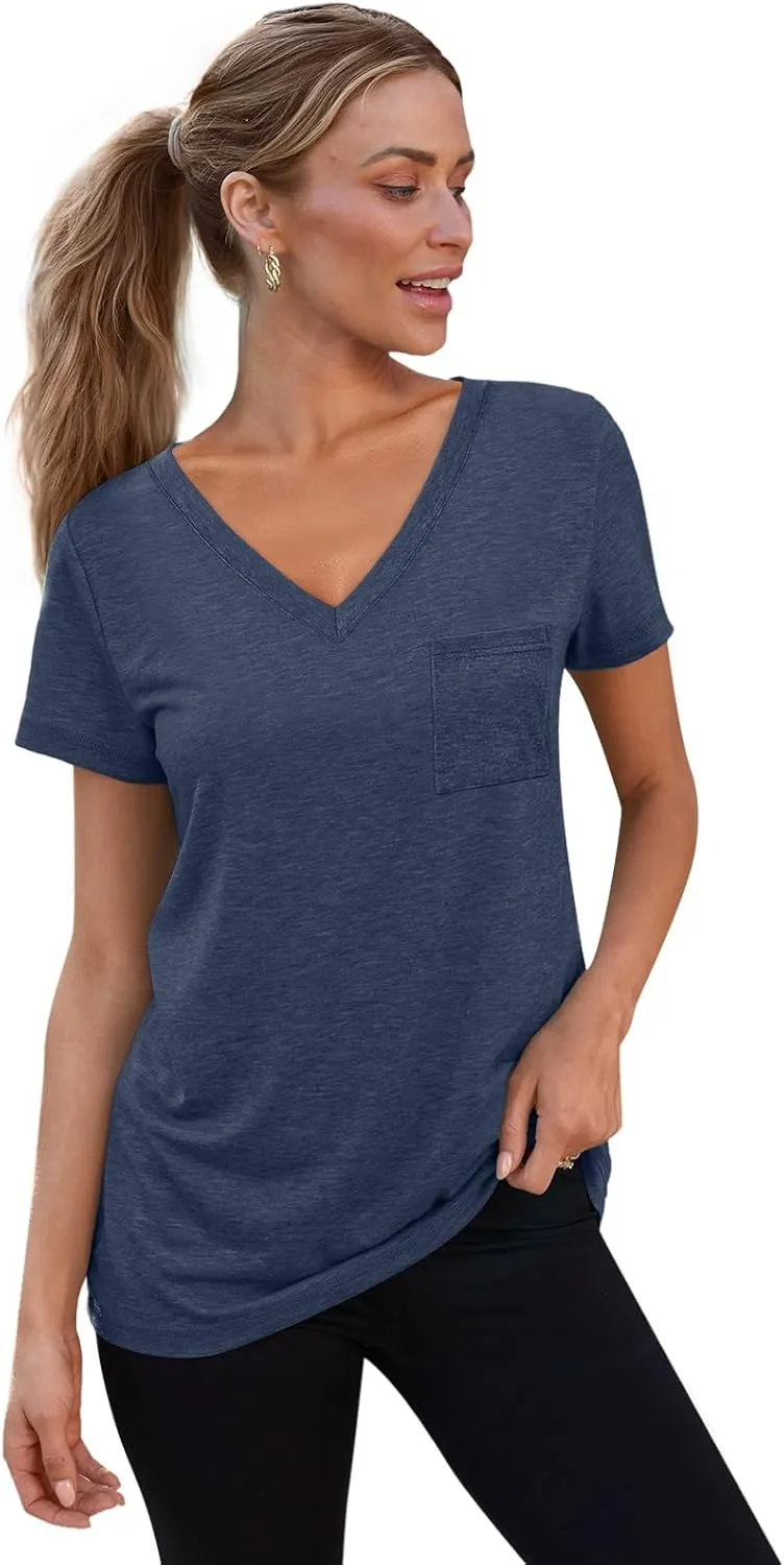 SUNBS 3 Pack Womens V Neck T Shirts Short Sleeve Tees Lightweight Summer Tops with Pocket