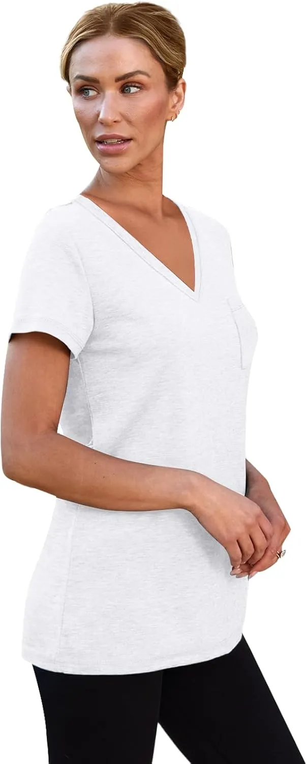 SUNBS 3 Pack Womens V Neck T Shirts Short Sleeve Tees Lightweight Summer Tops with Pocket