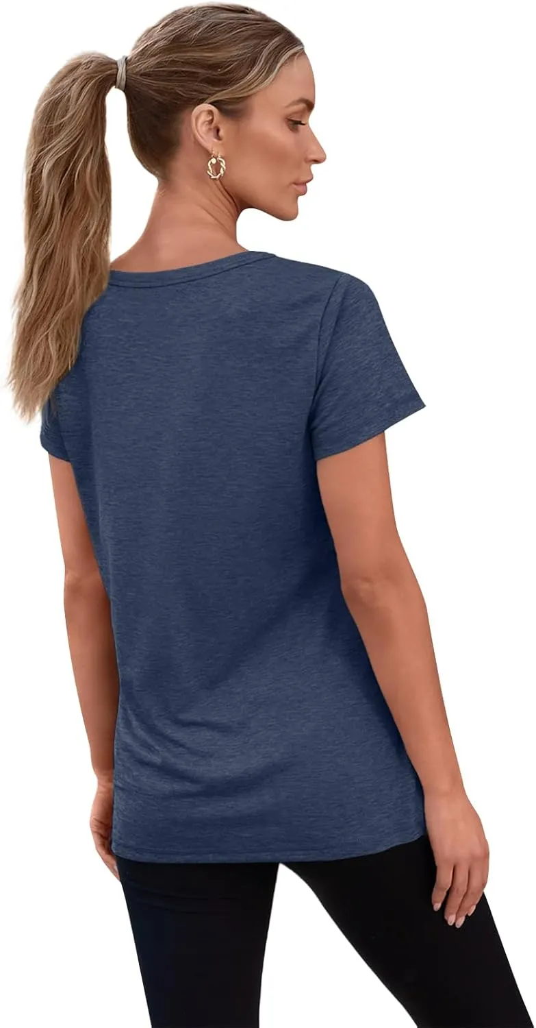 SUNBS 3 Pack Womens V Neck T Shirts Short Sleeve Tees Lightweight Summer Tops with Pocket