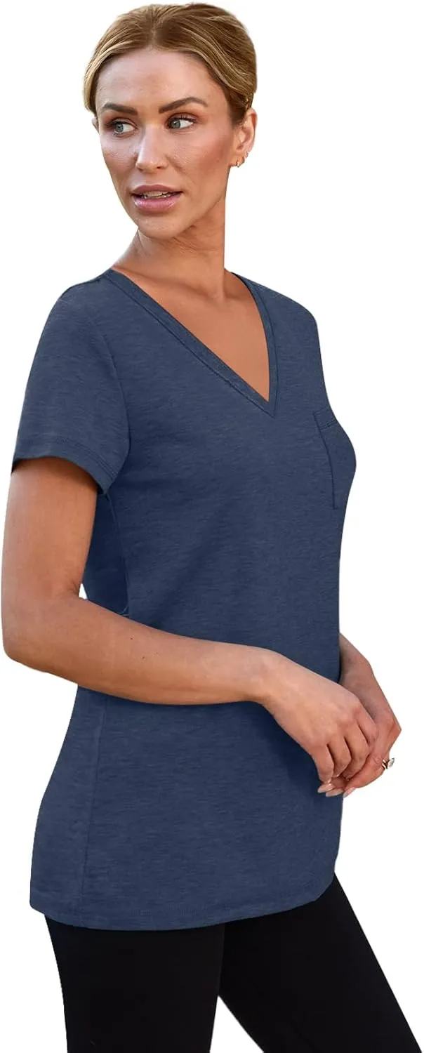 SUNBS 3 Pack Womens V Neck T Shirts Short Sleeve Tees Lightweight Summer Tops with Pocket
