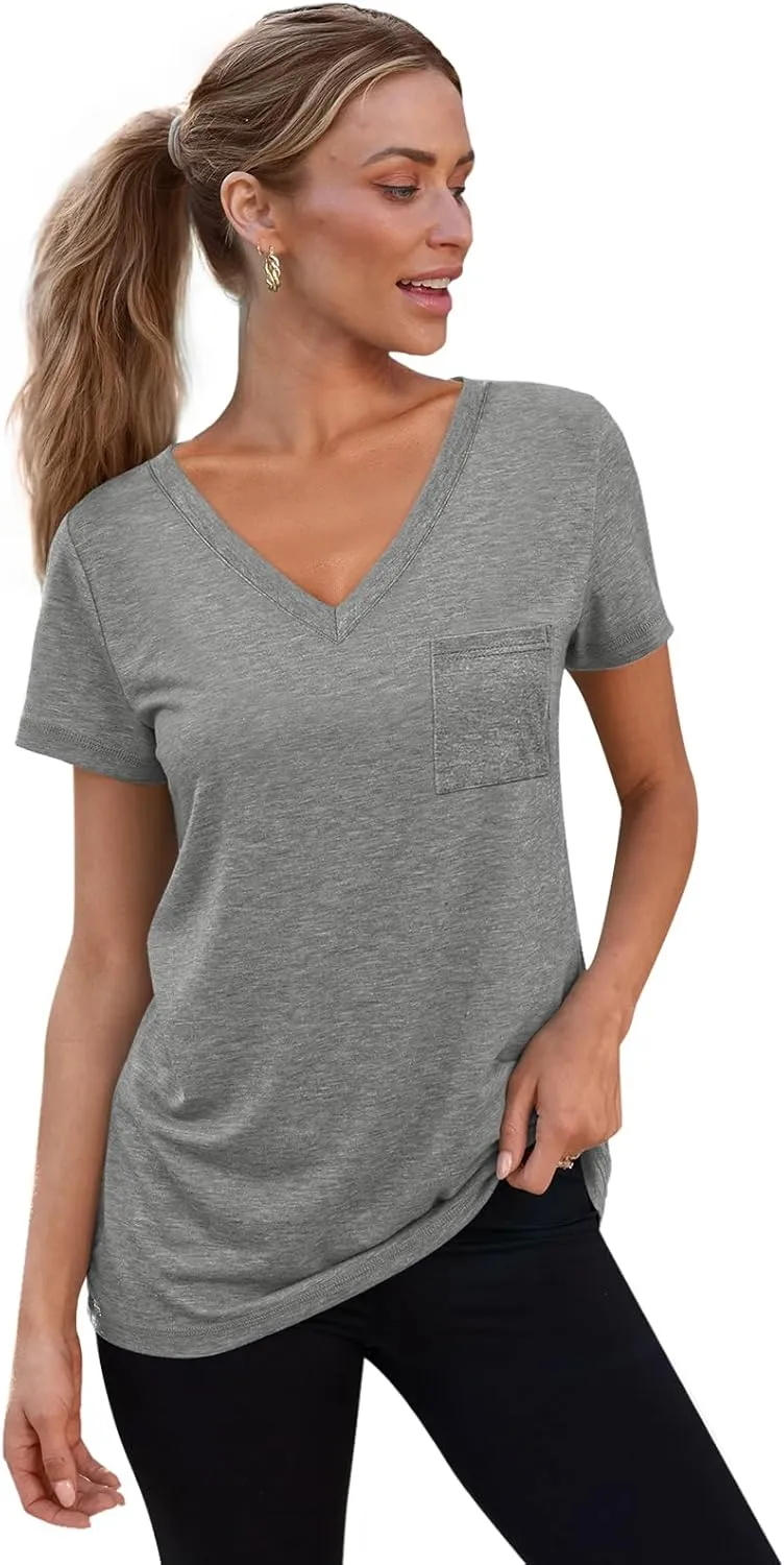 SUNBS 3 Pack Womens V Neck T Shirts Short Sleeve Tees Lightweight Summer Tops with Pocket