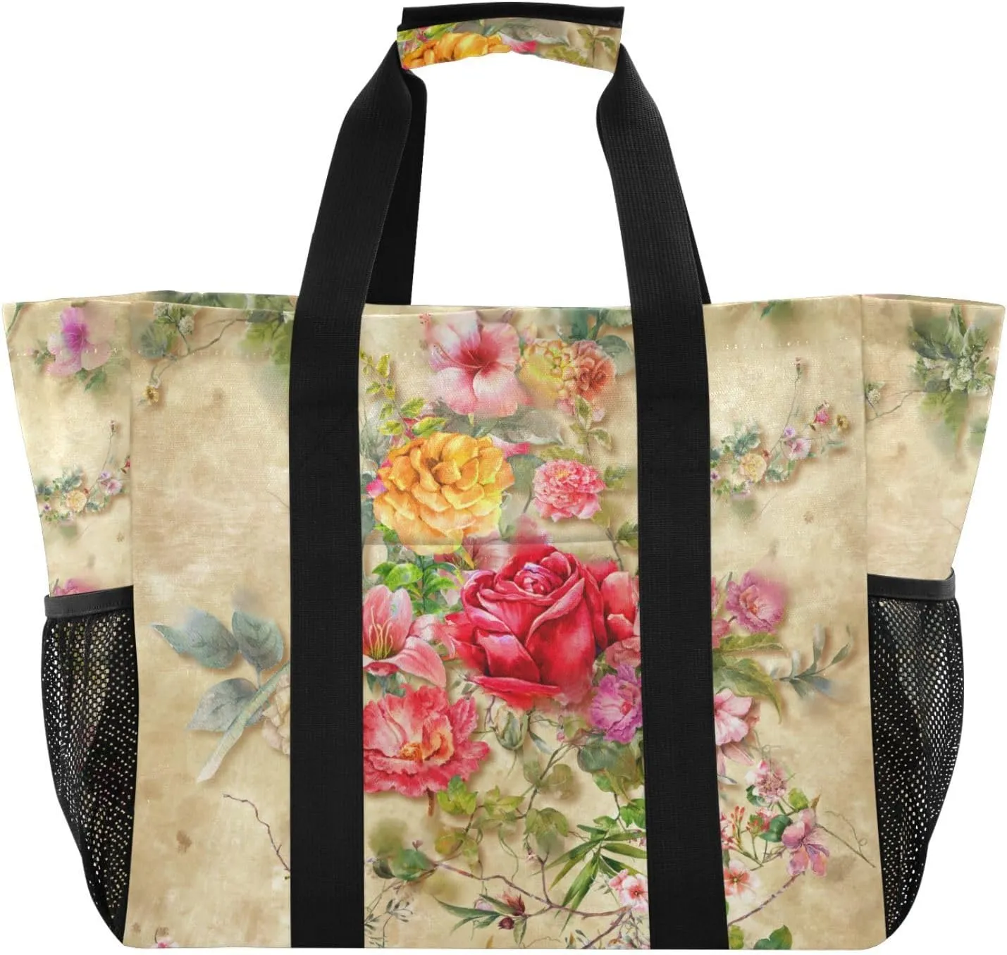 susiyo Abstract Art Colorful Flowers Reusable Grocery Tote Bag Collapsible Canvas Beach Bag Large Travel Bags for Hiking Trip Pool