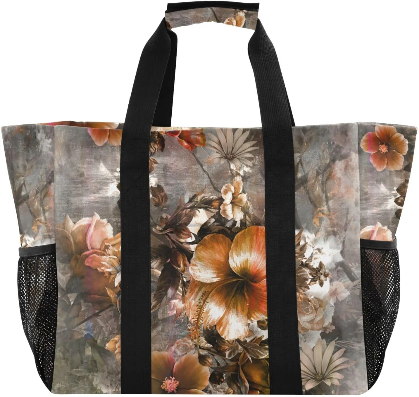 susiyo Abstract Colorful Flowers Reusable Grocery Tote Bag Collapsible Canvas Beach Bag Large Travel Bags for Hiking Trip Pool