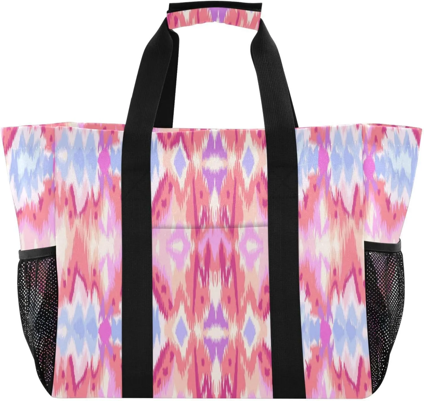 susiyo Abstract Pink Tie Dye Reusable Grocery Tote Bag Collapsible Canvas Beach Bag Large Travel Bags for Hiking Trip Pool