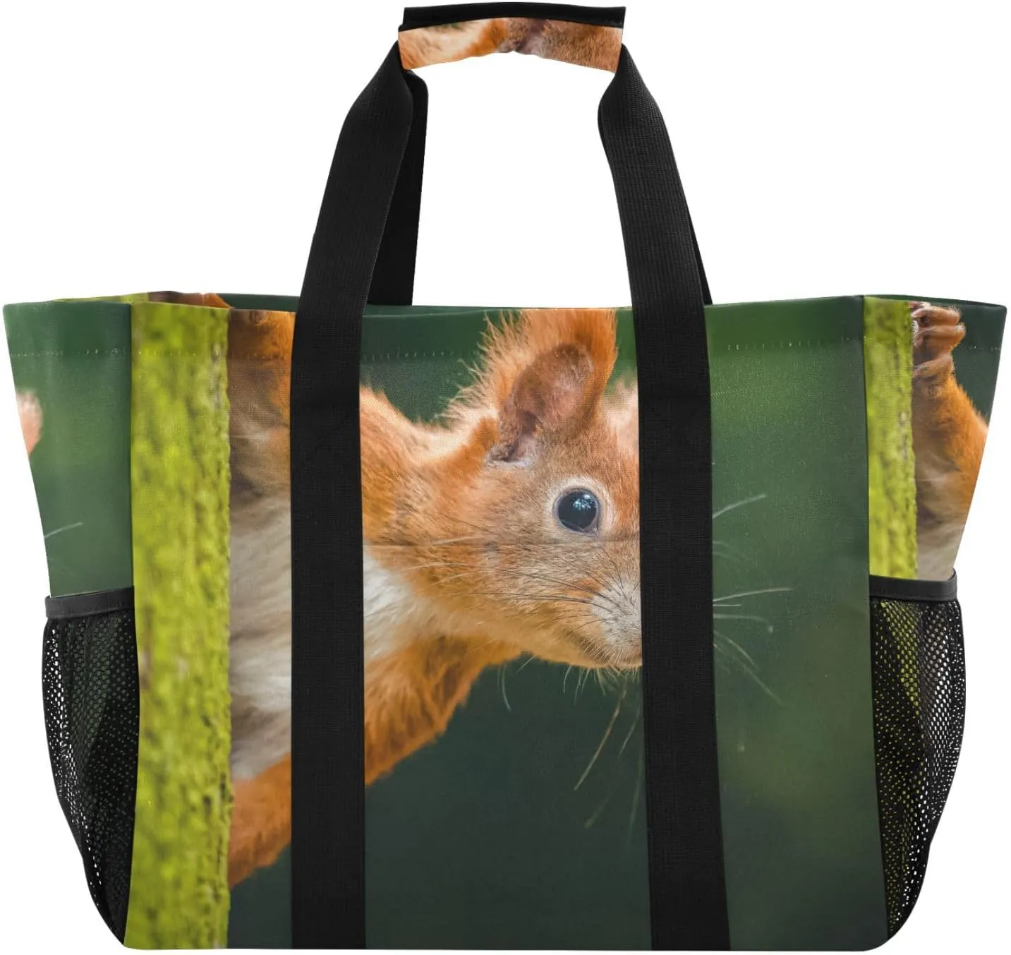 susiyo Beautiful Autumn Squirrel Reusable Grocery Tote Bag Collapsible Canvas Beach Bag Large Travel Bags for Hiking Trip Pool
